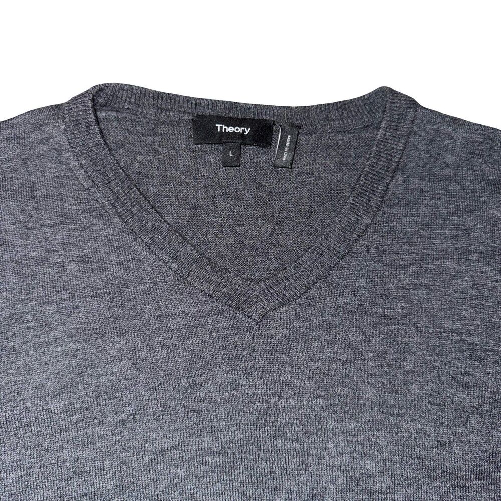 Theory Men's Classic Fit V-Neck Sweater Soft Blend Long‎ Sleeve Large Gray - Picture 11 of 12